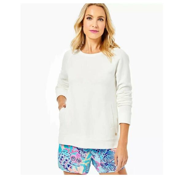 Lilly Pulitzer Luxletic Beach Comber Pullover Sweatshirt Cream Resort Beach - Picture 1 of 12